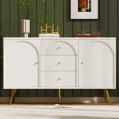 Produktbild von Odikalo Eckkommode Sideboard Lagerschrank 2 Türen 3 Schubladen Verstellbare Ablage Weiß