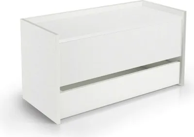 Produktbild von Truhenbank Dgaiard, Moderne Eingangsmöbel mit Schuhregal, Koffertruhe mit zWeißBehältern, 100%  Italy, 90x40h46 cm, Weiß