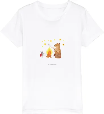 Produktbild von Mr. & Mrs. Panda Kleinkinder T-Shirt Bär & Marienkäfer Lagerfeuer 12-14 Jahre (152/164) - Weiß - Geschenk, Teddy, Kinder-T-Shirt, Teenager, für Kinder, Mädchen