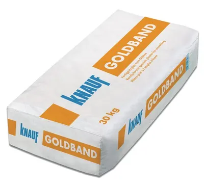A bag of KNAUF GOLDBAND Fertigputzgips.