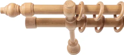 Produktbild von SN Deco - Stilgarnitur Gardinenstange Vorhangstange Filigrano, Holz, 28mm, 2-Lauf, Komplettset mit Ringen, Farbe Eiche 140cm