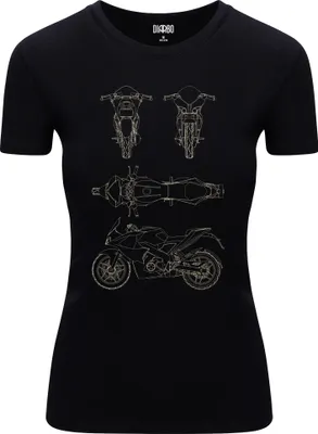 Produktbild von Diarbo Damen T-Shirt mit Blaupausen Druck Sportmotorrad Schwarz Gr.S