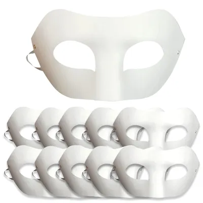 Image de 10 masques en papier blanc à décorer soi-même - Masques blancs pour des créations originales et des fêtes