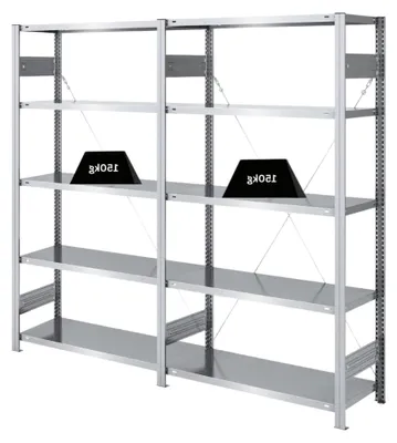 Produktbild von Schwerlastregal Silver Mamba aus Deutschland | HxBxT 200x200x40cm | 5 Ebenen mit je 150kg Fachlast | Verzinkt | Lagerregal für Keller, Garage und Weitspannregal
