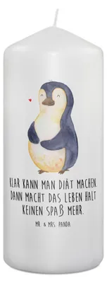 Produktbild von Mr. & Mrs. Panda Kerze Pinguin Diät 19 x 8 cm - Weiß - Geschenk, Pinguine, Abnehmen, Blockkerze, Bedruckte, Erinnerungslicht, Erinnerungskerze, Stumpenkerze