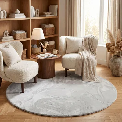 Produktbild von Luxus Super Soft Kunstfellteppich Pearl Grau Rund, Größe:160 cm Rund