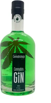 Produktbild von Cannabiskaja GIN mit echtem Blatt in Cannabis Style 500ml Flasche 37,5%