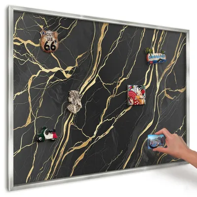 Produktbild von Magnettafel 100x70 cm in einem silbernen Rahmen - Magnetische Metalltafel, Magnetpinnwand zur Wandmontage für Wohnzimmer, Küche, Flur, Kinderzimmer und Büro - Wellen