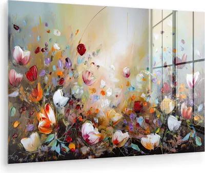 Produktbild von MuchoWow Glasbilder - Bilder auf Wandbild - Foto auf Glas Ölfarben - Blumen - Farbenfroh - Natur 90x60 cm Wanddekoration aus Glas - Acrylglasbild - Acrylbilder - Wandmalerei auf Glas