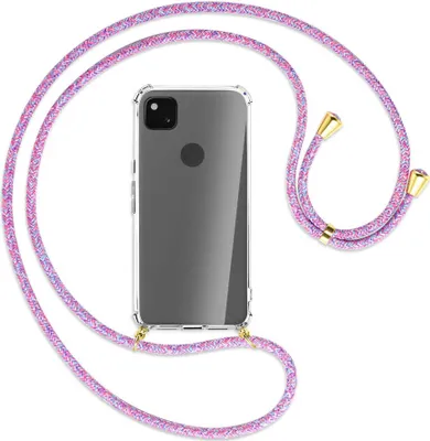 Produktbild von Handykette Backcover-Schutzhülle mit Band (Metall goldfarben) für Google Pixel 4a - lila/rosa/blau