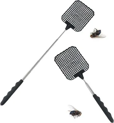 Productafbeelding van 2 stuks vliegenmepper 73 cm insectenmepper vliegenmepper handmatig uitschuifbaar uitbreidbaar vliegenmepper voor vliegen, muggen en insecten (zwart)