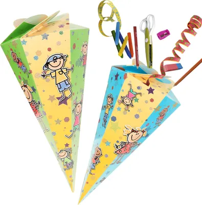 Produktbild von com-four® 2x Schultüte 30cm - Geschwisterschultüten aus Pappe - Zuckertüte
