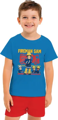 Produktbild von United Labels Feuerwehrmann Sam Schlafanzug für Jungen Kinder Pyjama Set Kurzarm Oberteil mit Hose Blau/Rot 122-128