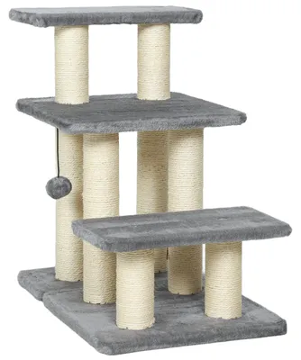 Immagine prodotto di Scala per animali domestici con 3 gradini, rivestita in sisal, adatta a cani e gatti | Colore: Grigio + Marrone | Dimensioni: 34,5 x 52 x 54 cm