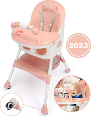Produktbild von Twinky® Hochstuhl Baby MAXI - Pink - 2-in-1 Kinderhochstuhl - Klappbarer Esszimmerstuhl, Kinderwagen - Mitwachsstuhl und Babystuhl für geborene