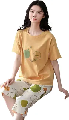Produktbild von 2 Teile/satz O-ausschnitt Kurzarm Mid-Rise Elastischer Bund Pyjama Set Mädchen Sommer Cartoon Print T-shirt Crop Hosen Set Homewear