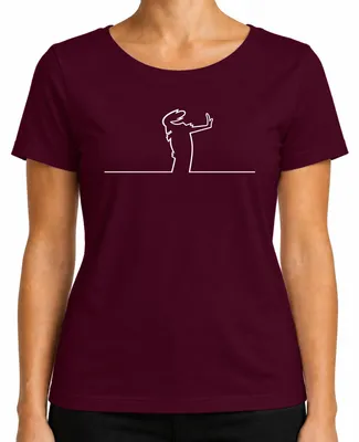 Imagen del producto de Camiseta para mujer con diseño "La Linea Strichmännchen" de Osvaldo Cavandoli, estilo cómic, color burdeos, talla L