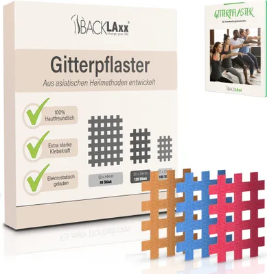 Produktbild von BACKLAxx® Gittertape - 120 Stück bunt in  Gitterpflaster Set in Größe Typ b - GRATIS umfangreiches eBook mit über 60 Anwendungsbeispielen