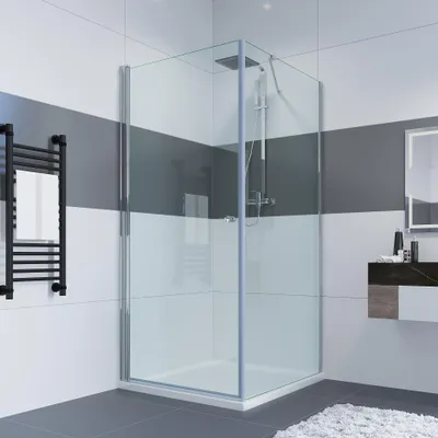Produktbild von IMPTS 90 x 90 cm Duschkabine Duschabtrennung Glas Duschtür mit fester Glaswand, Drehtür Eckeinstieg Dusche 6mm Sicherheitsglas Höhe 185 cm