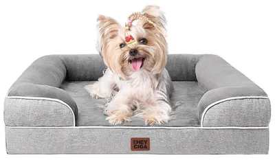 Produktbild von Orthopädisches Hundebett mit Memory-Schaum, wasserdicht, waschbar, L 61 x B 46 x H 15 cm, Grau