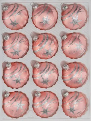 Produktbild von 12 tlg. Glas-Weihnachtskugeln Set in Ice Rosa Silber Komet