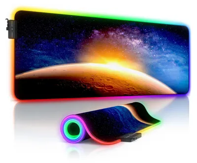 Image de CSL Gaming Mousepad RGB, Tapis de souris 800 x 300 x 3 mm, Multi Color LED XL Tablepad, antidérapant, lavable, vitesse & précision, Stars & Mars
