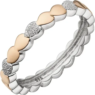 Produktbild von Gr. 50 Damen Ring Herz Herzen 925 Sterling Silber bicolor vergoldet Herzring