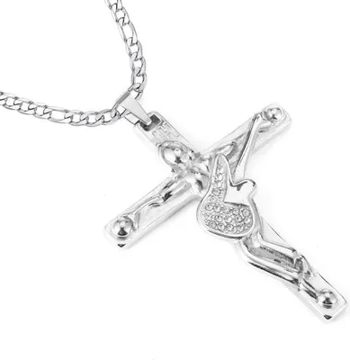 Zdjęcie produktu dla Johnny Hallyday naszyjnik z krzyżykiem Guitar Rocker srebrny damski męski