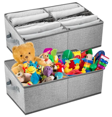 Produktbild von Omgoods – Aufbewahrungsboxen – Faltbar – Organizer für Kleidung/Spielzeug/Bücher – Imitatleinen – 50 x 28 x 21 cm – Set aus 2 – Aufbewahrungsbox
