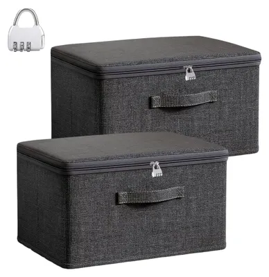Produktbild von 2er Set Abschließbare Aufbewahrungsboxen mit Deckel, Stapelbare Faltboxen mit Zahlenschloss für Kleidung und Süßigkeiten (M 38 x 25 x 16 cm)