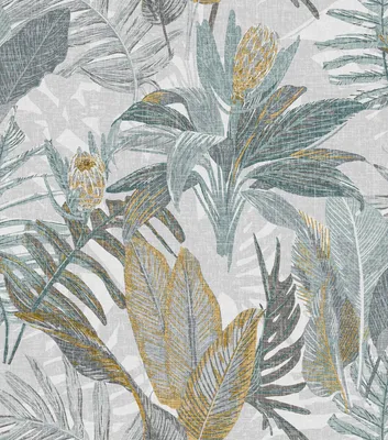 Immagine prodotto di Sanders & Sanders carta da parati foglie blu grigrio e giallo 53 cm x 10 m