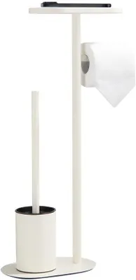 Immagine prodotto di Ibenzoa® Elegantes, set da bagno 3-in-1: portascopino, porta carta igienica e ripiano portaoggetti, beige e bianco, acciaio inossidabile