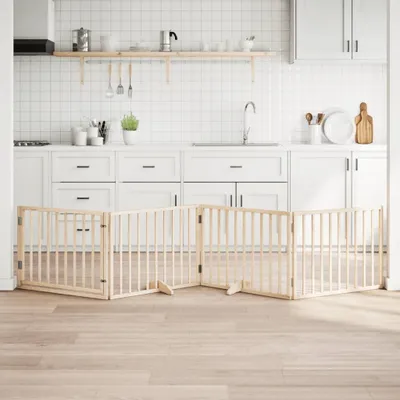 Produktbild von "im Angebot" Hundegitter mit Tür Faltbar 4 Paneele 320 cm Pappelholz - Sonstiges Hundezubehör CC16048