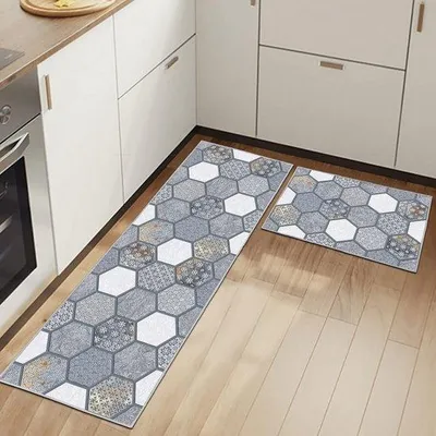 Produktbild von Unyqoos® rutschfeste, waschbare Anti‑Ermüdungs‑Küchenmatten 2‑teilig (Geometrie B) – 40×60 + 40×120 cm, Anti‑Rutsch Fußmatte
