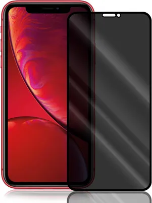 A red smartphone with a black privacy screen protector placed over its screen.