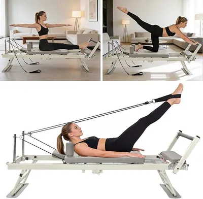 Obrázek produktu pro Pilates stroj pro domácí cvičení | Nosnost až 136 kg | Přenosný, skládací pilates reformer pro posilování středu těla s odporovými pružinami | Vhodný pro pokročilé i začátečníky