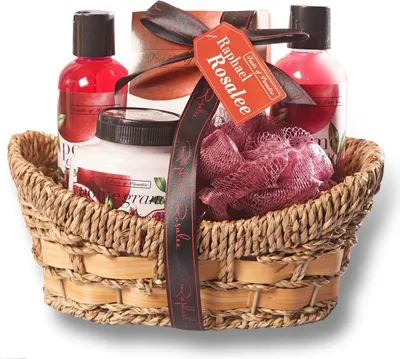 Produktbild von RAPHAEL ROSALEE COSMETICS Bade- und Pflegeset Fruits of Paradise No. 078 (5-teilig) mit Granatapfel – Bade-Geschenkset mit Schwamm, Badesalz, Lotion uvm.