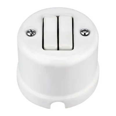 Image de Interrupteur double apparent en porcelaine rétro I QR1 blanc