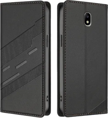 Produktbild von Hülle für Samsung Galaxy J3 2017, Kunstleder Brieftaschen Handyhülle mit Kartenfach und Standfunktion Schwarz