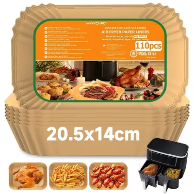 Image de Papier sulfurisé pour friteuse à air, 110 pièces, format rectangulaire 20,5x14 cm, compatible avec les modèles Ninja Dual Zone AF300EU et AF400EU