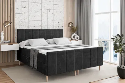 Produktbild von ALTDECOR Boxspringbett mit Holz Füßen, Matratze und Lattenrost, Topper, Fußteil, Polsterbett mit Bettkasten, Bett mit Stauraum H4-Matratze, Doppelbett - MOETI-FD-Z - 180x200 - Schwarz Casablanca