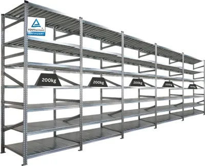 Produktbild von Fachbodenregal PROXIMO mit  Stecksystem | Komplettregal | HxBxT 250x600x60cm | 7 Ebenen | Beidseitig nutzbar | Verzinkt
