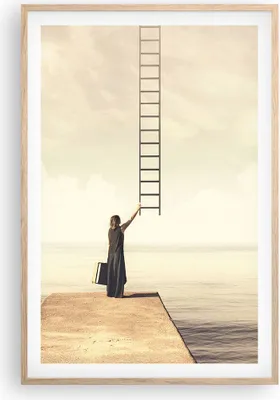 Produktbild von Gerahmtes Poster - Rahmen in heller Eiche - Symbol Frau Leiter - 61x91,5 cm - Wand Bild - Wanddeko - Wandbilder - Wandposter - Bilderrahmen - Bilder - Kunstdruck - Wandbild - P2NPA61x91-4339