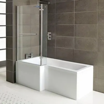 Produktbild von Raumspar Badewanne SYNA mit Duschzone 150 x 85/70 x 40 cm, links, weiß, Komplett-Set