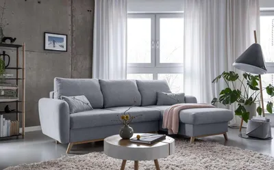 Image de MIUFORM Scandic Lagom - Canapé d'angle avec fonction lit et coffre de lit L-FORME DROITE - 235x157cm - Gris - Canapé-lit Canapé