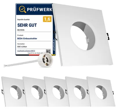 Produktbild von SSC-LUXon 6 Stück BEDA Rahmen Einbaustrahler IP65 flach für Bad & Außen - quadratischer & rostfreier Einbauspot weiß eckig