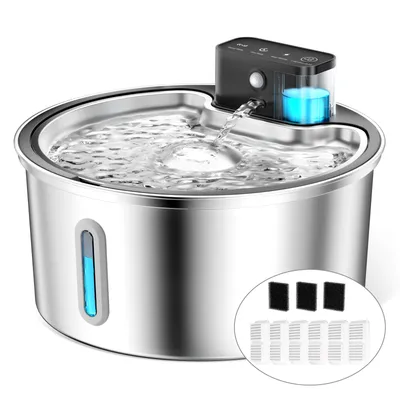 Produktbild von 3.2L Edelstahl Trinkbrunnen, Katzen Trinkbrunnen, Haustier-Wasserspender, Automatisch Leise, Wasserspender mit LED-Licht, mit 6 Filters