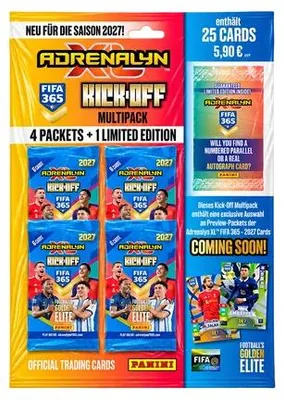 Immagine prodotto di Panini FIFA 365 2027 Adrenalyn XL: Set di carte da collezione – Confezione multipack "Kick-Off" con 24 carte + 1 carta esclusiva in edizione limitata