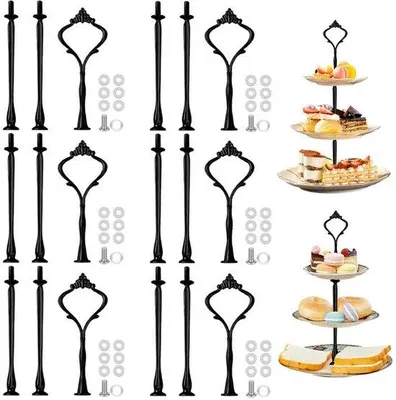 Image de Unyqoos® : Lot de 6 étagères en alliage de zinc – Supports métalliques à 3 niveaux, de couleur noire vintage, pour gâteaux, muffins, macarons et snacks