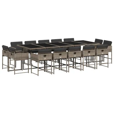 Produktbild von vidaXL 15-tlg. Garten-Essgruppe mit Kissen Grau Poly Rattan